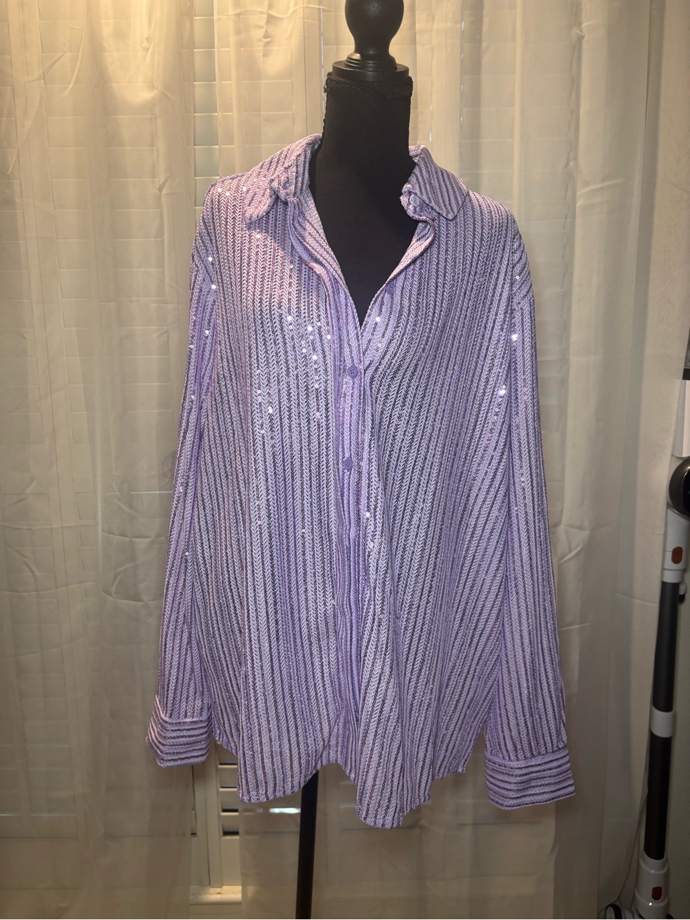 STINE GOYA Lavender Sequin Button-Down Shirt